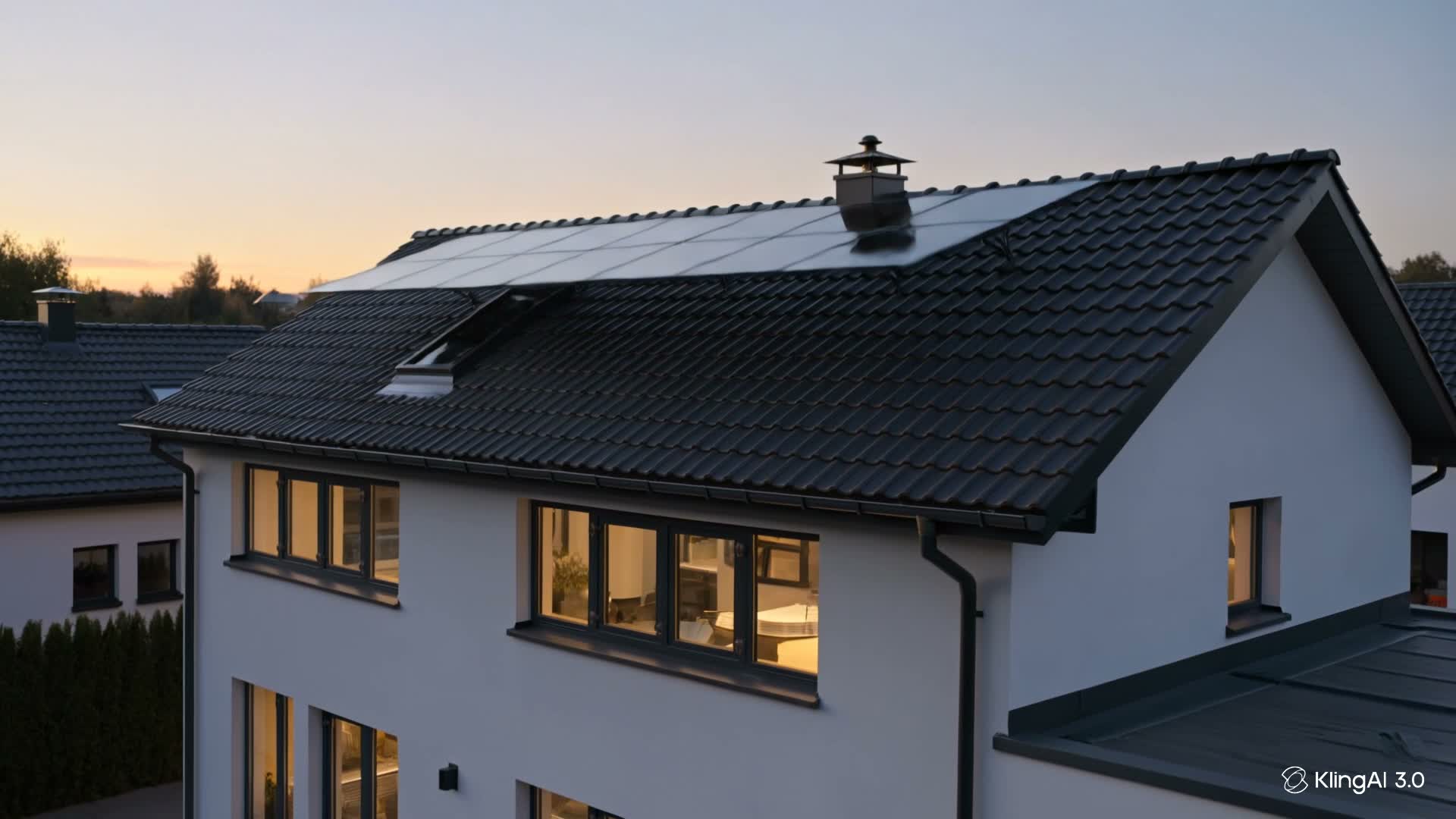 Modernes Wohnhaus mit Photovoltaik und Energiesystem