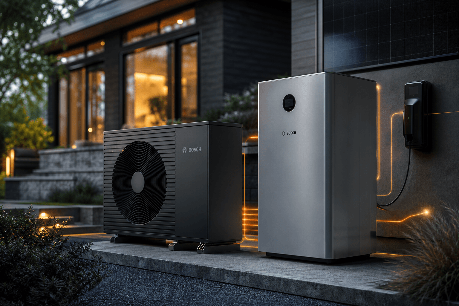 Bosch Klima- und Wärmepumpensystem im Produktfokus mit dezentem Markenaufdruck