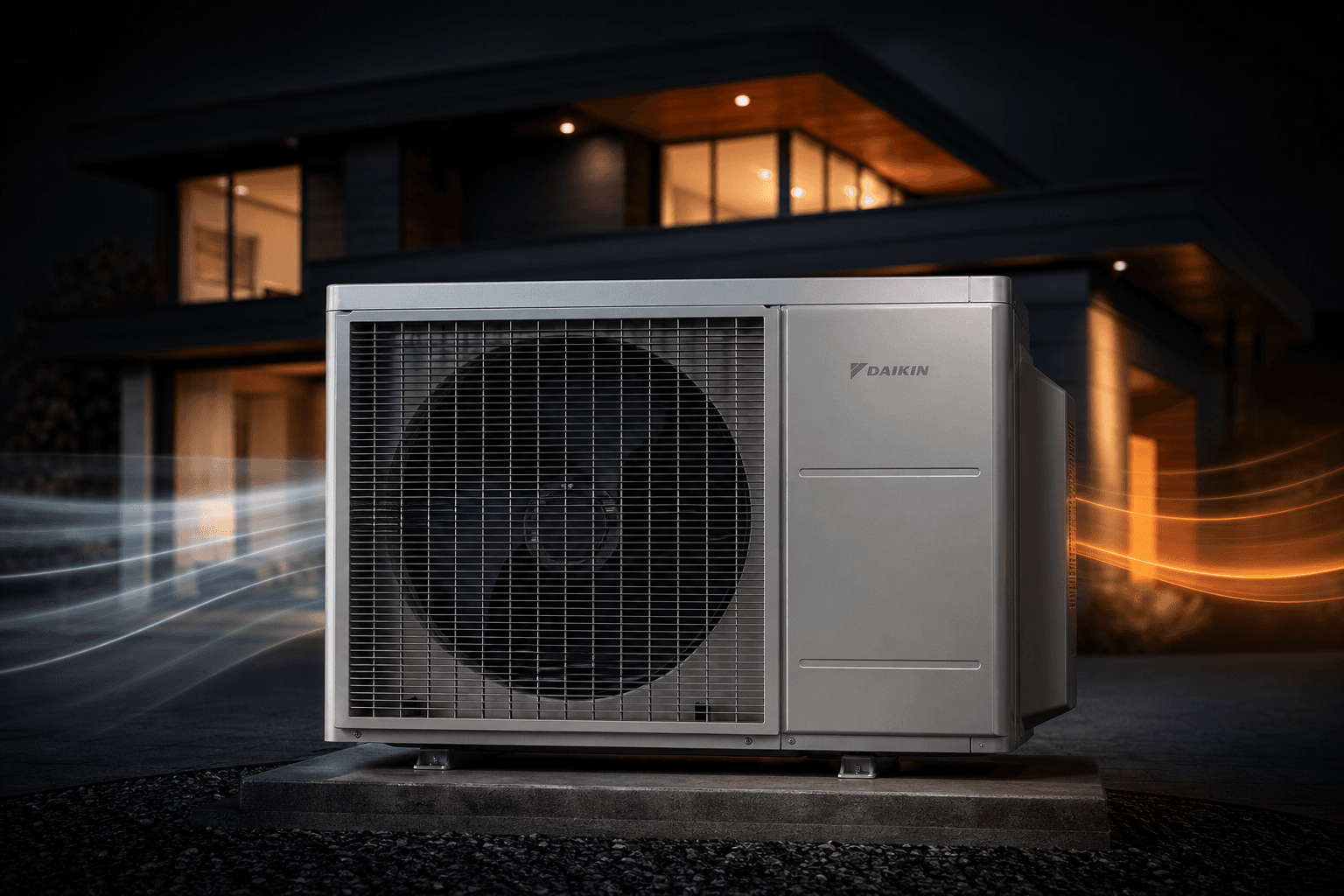 Daikin Split-Außengerät im Produktfokus mit dezentem Markenaufdruck